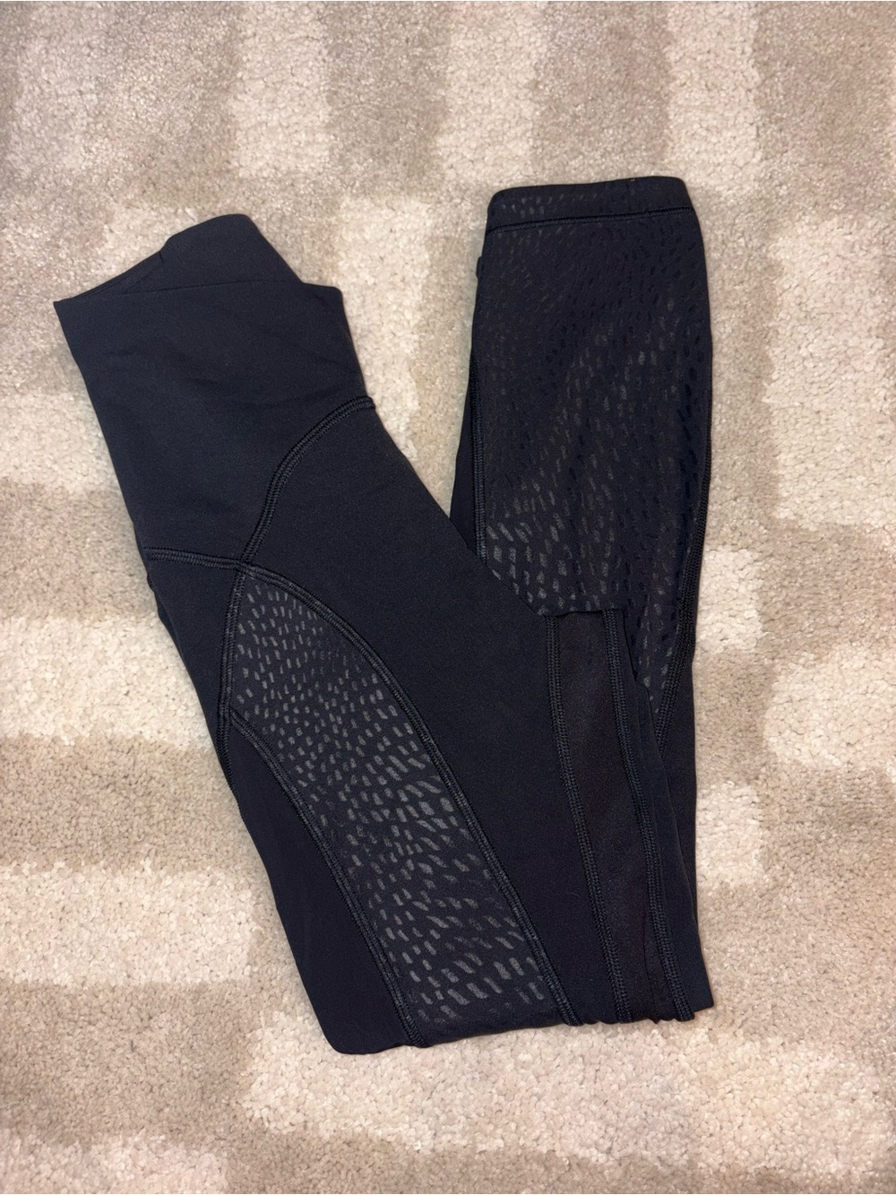 Lululemon Black Mid-Calf Leggings Speckled Mesh Panel Size 2